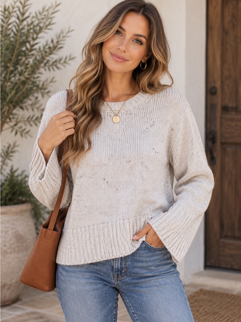 Workshop Republic Clothing Speckled Knit Crewneck Sweater Size Large